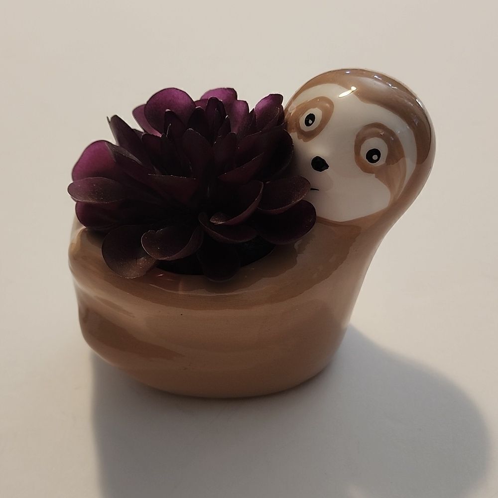 Faux Succulent in Ceramic Sloth Planter